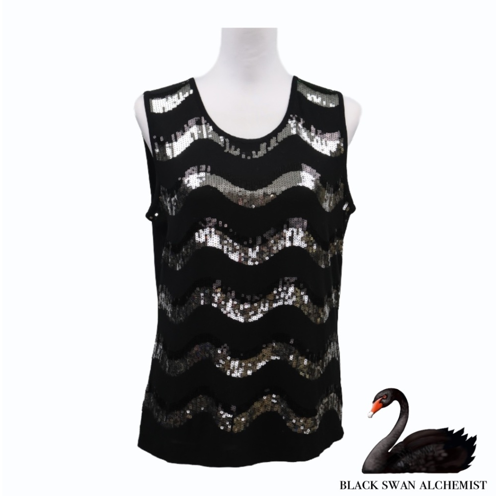 Exclusively Minook Large Black Sleeveless Top with Sequins